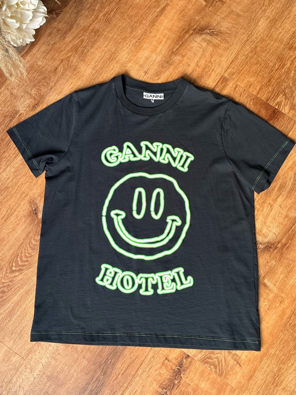 GANNI Navy Blue Ganni Hotel Smiley Face T-Shirt Tee - Picture 15 of 16